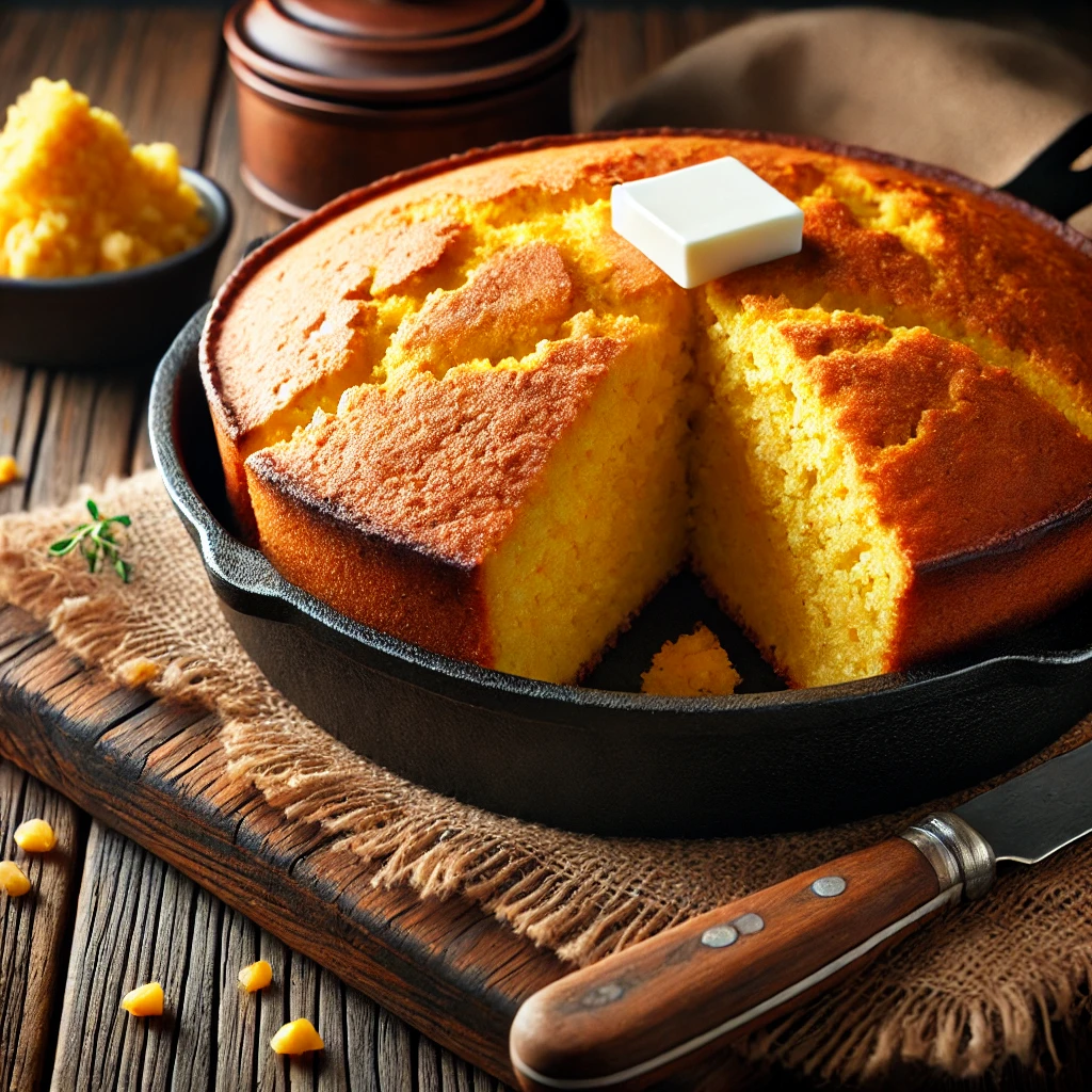 Southern cornbread made with beef tallow, golden and crispy on the edges.