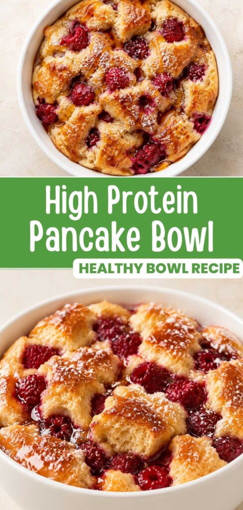 Protein pancake bowl without protein powder, finished and topped with berries