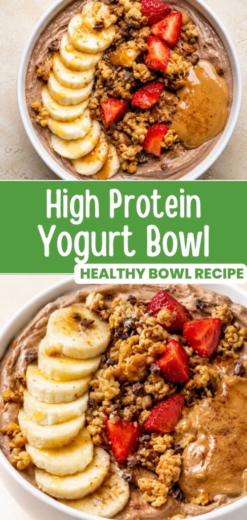 High protein yogurt bowl with chocolate and peanut butter, ready in 5 minutes