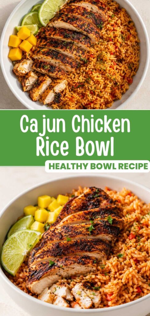Finished Cajun chicken rice bowl with mango and cilantro, ready in 35 minutes