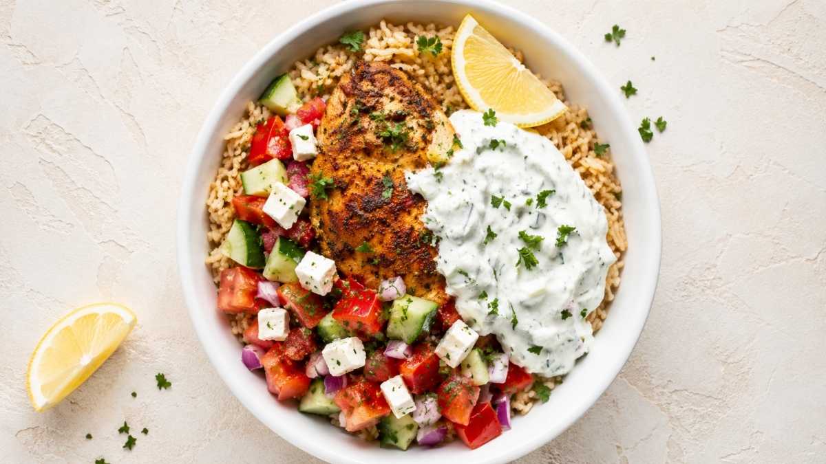Easy Greek Chicken Rice Bowl