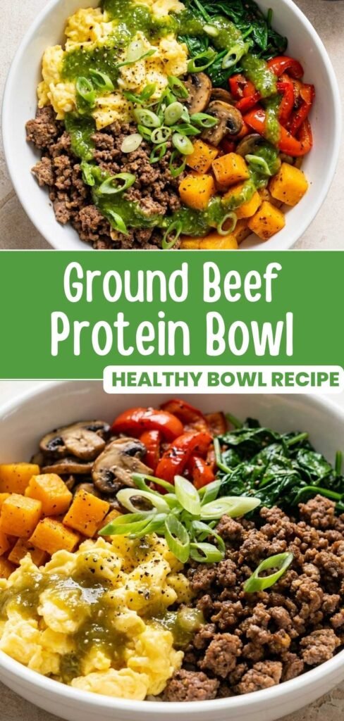 Beef protein bowl with 40 grams of protein, low carb dinner ready in 25 minutes