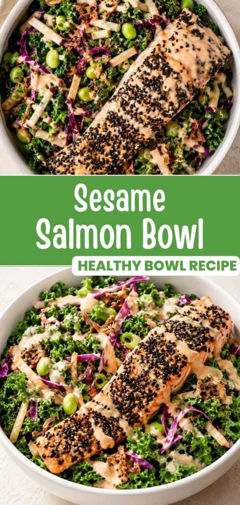 Sesame salmon bowl with miso tahini dressing, an easy 35 minute dinner