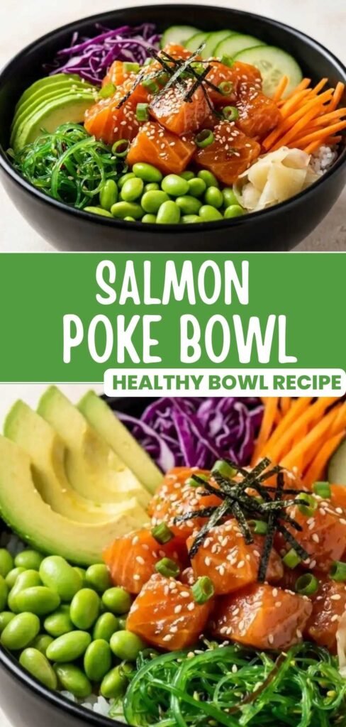 A fresh salmon poke bowl with spicy mayo and pickled cucumbers, ready in 30 minutes flat.

