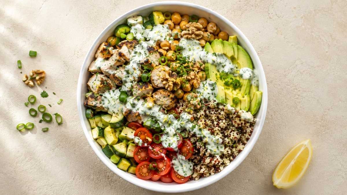 High Protein Power Bowl with Garlic Herb Yogurt Sauce