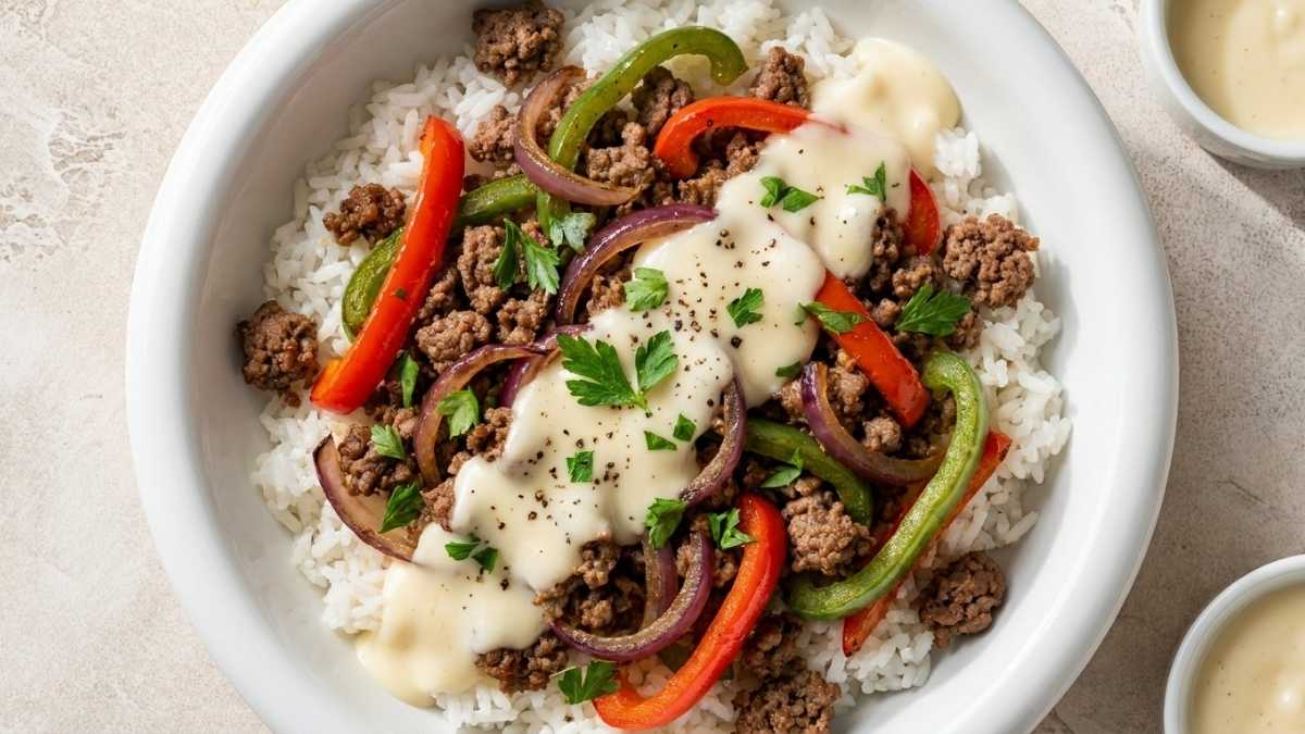 Philly Cheesesteak Rice Bowl