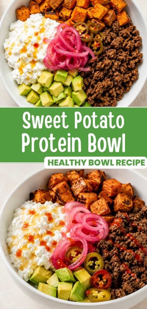 Sweet potato protein bowl with taco beef, cottage cheese, and hot honey, ready in 30 minutes