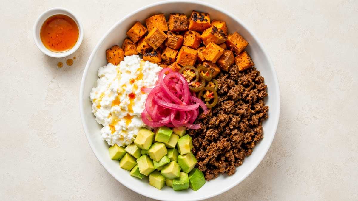 Sweet Potato Beef Cottage Cheese Bowl