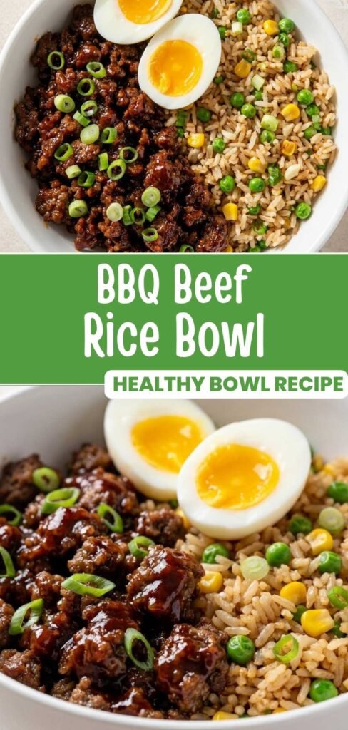 BBQ beef rice bowl with gochujang beef and jammy egg, easy weeknight dinner