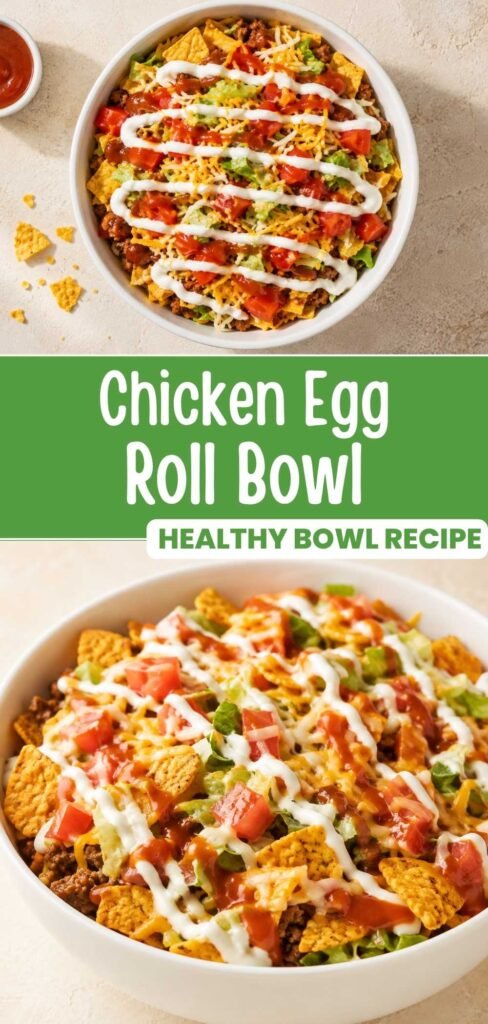Cheesy nacho walking taco bowl recipe pin with beef, cheese, and crushed chips